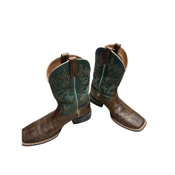 Ariat Square Toe Western Boots Blue Green Teal Shaft Brown Leather Men’s 9D - Picture 6 of 10
